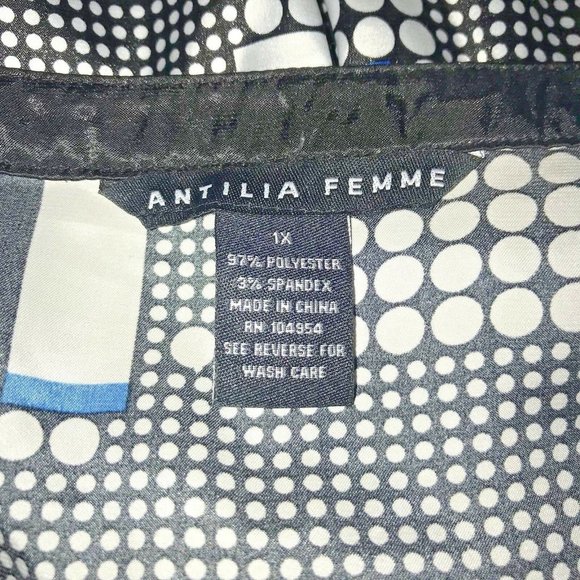 Antilia Femme Womens Babydoll Top Black Silver Blue Plus Size 1X Shirt Satiny - Picture 4 of 4